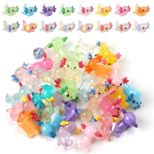 32 Pcs Mini Resin Axolotl Mini Axolotl Figures Tiny Resin Hexagonal Dragon Tiny Animal Figurines Ornament Party Favors Decorations Toy for Home Garden Dollhouse DIY