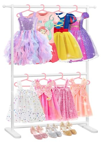 Relquorax Perchero de bambú para niños con doble barra para colgar ropa, perchero pequeño, perfecto para disfraces y accesorios en la habitación de los niños (color blanco)