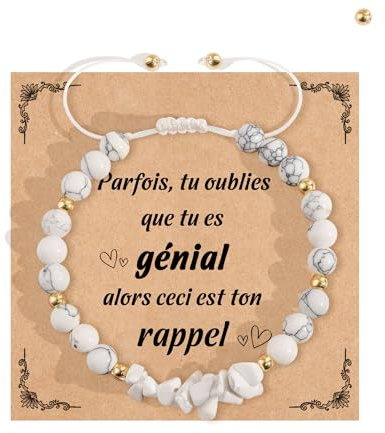 YELUWA Bracciale da Donna con Perline Pietra Naturale, Braccialetto Pietra Signora Braccialetto Perline Gioiello Regalo per Donna Mamma Fidanzata Compleanno Natale Howlite Bianca