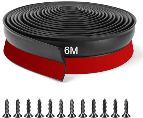 Flintronic Joint porte garage 6m, Joint de seuil pour porte de garag, Épaisseur Joint de Seuil de sol de garage en caoutchouc, Barrière anti-inondation et isolation thermique, facile à couper(Noir)