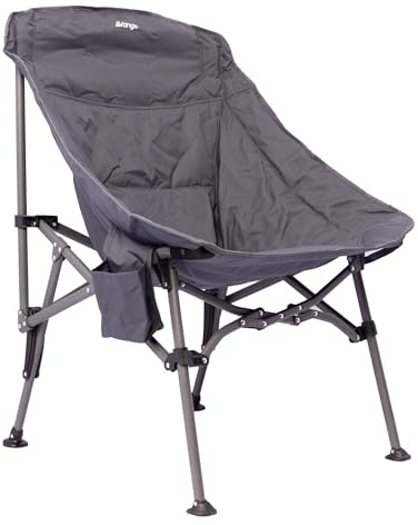 Vango Crater Padded Camping Chair, Steel Frame. Extra Wide Seat with Handy Side Pocket, Folding Garden Chair for Outdoors, Fishing, Beach with Wide Feet