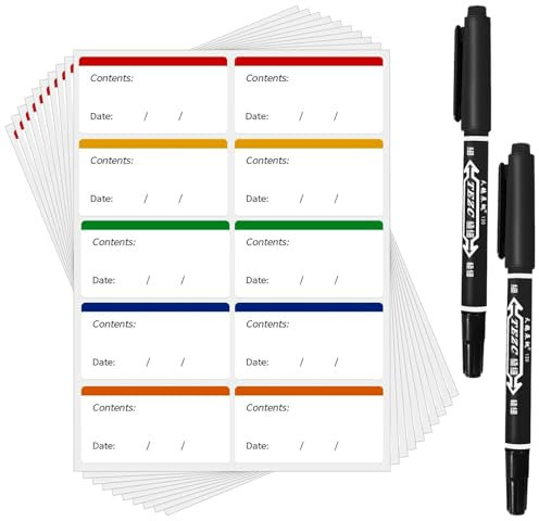 150 Pcs Colorful Adhesive Labels for Frozen Food Bags Easy to Remove Without Residue Personalized Stickers with 2 Black Markers (60x30mm)