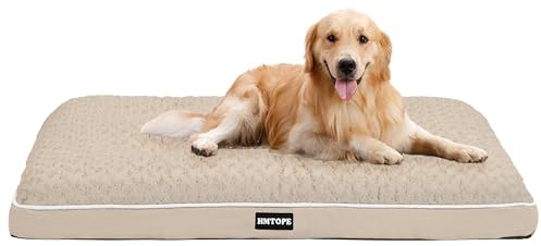 HMTOPE Orthopädisches Hundebett, Hundematte im Doppelstock-Design, Waschbar Hundekissen, Abnehmbar Hundekorb, 105 cm für Mittelgroße Hunde, Beige