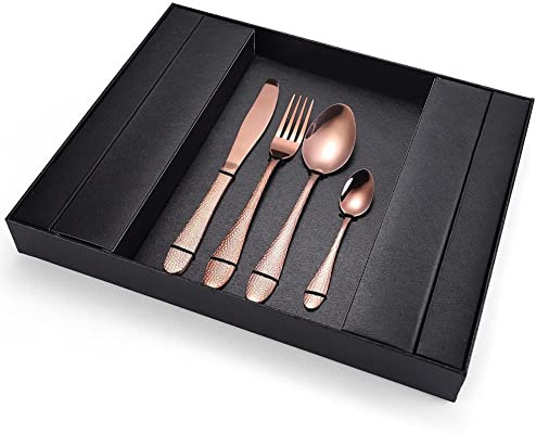 Ménagère 32 pièces en Acier Inoxydable, Service pour 8 Personnes, Couverts de Cuisine, cuillère, Fourchette, Couteau, Poli Miroir, Lavable au Lave-Vaisselle (Couleur : Or Rose) (Noir)