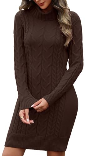 PASUDA Robe Pull Femme Hiver Robe Chic et Elegant à Col Haut Tricoté Mi-Longue Robes Chaud à Manches Longues Elástique Pull Femme Slim Fit Couleur Unie Doux Automne Hiver