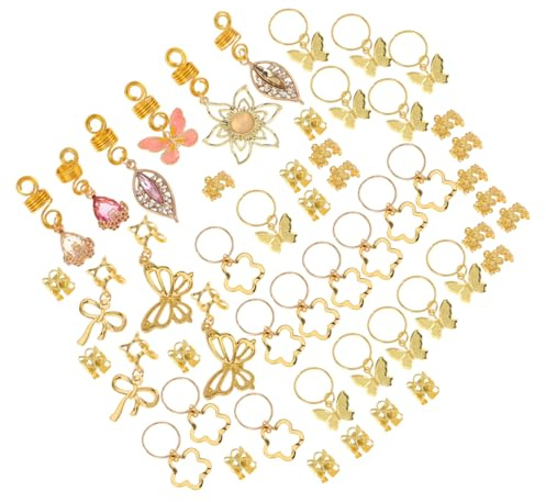 ULTECHNOVO 40pcs Unique Hair Jewelry for Braids and Dreadlocks Floral Bow and Butterfly Metal Clips Rings and Shell Coils for Women Braiding Extensions and Stylish Hair Decorations
