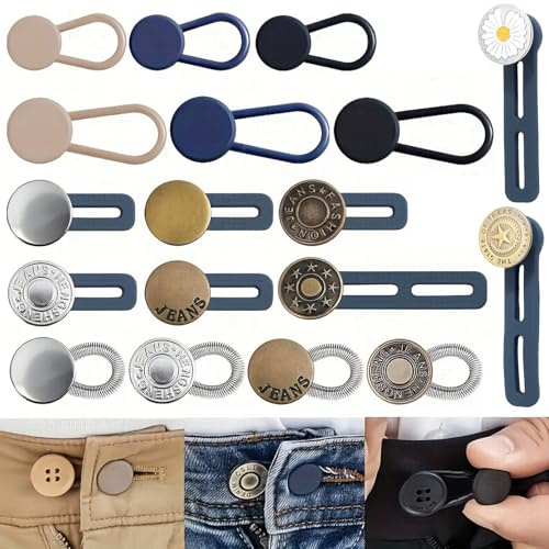 Lot de 18 rallonges de bouton de pantalon sans couture - Rallonge de bouton réglable - Pour hommes et femmes - Extension de pantalon de grossesse