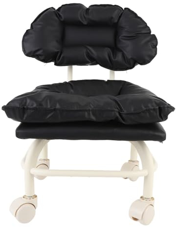 Pilipane Taburete de polea rodante Silla giratoria Universal de Baja Altura con Ruedas de 360 ​​Grados Respaldo ergonómico Tapicería de Cuero PU Impermeable para el hogar Oficina Salón