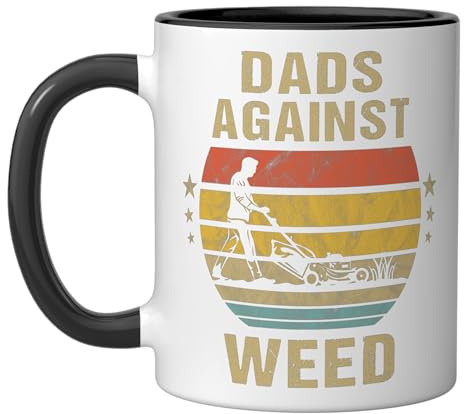 Dads Against Weeds Retro Landscaping Daddy Lawn Mowing Ceramic Mug, Black/White
