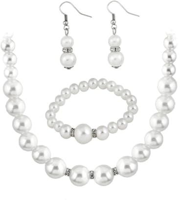 JOINPAYA Collier et Boucles Oreilles Perles de Bijoux de Mariage Collier Ras du Cou pour Demoiselles Honneur