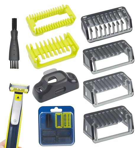 Pettine guida per Philips One Blade, set di 4 protezioni (1/2/3/5 mm), pettine per corpo e viso, spazzola e cappuccio protettivo, adatto per rasatura quotidiana e styling della barba da uomo, per