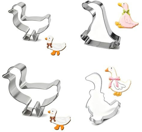 Set di 4 Formine Biscotto Oca, Stampi Biscotti Animali, Utensili da Forno Acciaio Inossidabile per Diversi Alimenti, Due Forme Diverse, Cottura Natalizia