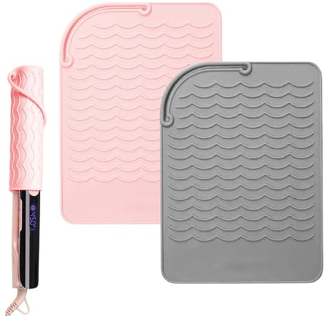 2 Pcs Tappetino Resistente al Calore per Ferri Arricciacapelli, Tappetino in Silicone Resistente al Calore, per Piastra Capelli, Ferro Arricciacapelli, Ferro da Stiro