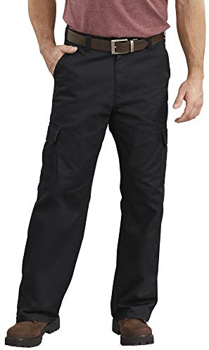Dickies Men's Loose Fit Cargo Work Pant, Rinsed Black, 38W x 34L