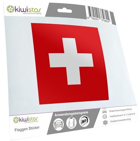 Kiwistar - Autoaufkleber Sticker Fahne Flagge Aufkleber 10cm Schweiz Flagge Länder Wappen Fahne Sticker Kennzeichen - Auto - Fahrrad - LKW