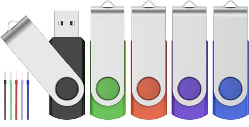 PenDrive 4GB 5 Piezas Unidad Flash USB - Giratorio Memoria USB 2.0 4 GB Pen Drive 5 Unidades Económico Llave USB - FEBNISCTE Portátil Unidad de Almacenamiento Multicolor USB Flash Drive con Cordones