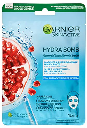 Garnier SkinActive Hydra Bomb Maschera Viso in Tessuto Super Idratante Energizzante per Pelli da Dissetare, 32 ml