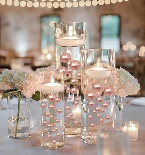Vase Pearlfection 75 Floating Blush Light Pink Pearls- Large Sizes- Fills 1 Gallon of The Floating Transparent Water Gels for Your Vases- with Pre-Measured Prep Bag for Best Results!