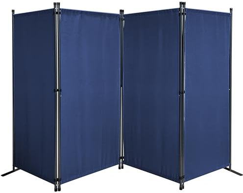 QUICK STAR Paravent 4 Teilig 165 x 220 cm Stoff Raumteiler Trennwand Balkon Sichtschutz Stellwand Faltbar Blau