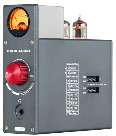 Douk Audio Tube Phono Preamp: HiFi MM/MC Turntable Preamplifier | Headphone Amp with AUX Input | VU Meter for Record Players, Vinyl Systems Audiophiles (T4 Plus)