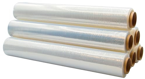 Raylu Paper - Film Transparent Emballage et de Palettisation Industriel, Rouleaux de Film Étirable Plastique Résistant à Haute Élasticité pour les Déménagements et Expéditions (Transparent, 6 Unités)