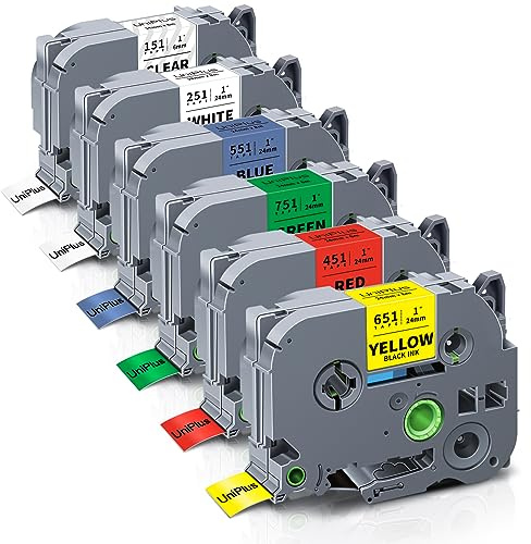 UniPlus Kompatibel mit Brother Tze 24mm Bänder Ersatz für Tze-251 Tze-151 Tze-451 Tze-551 Tze-651 Tze-751 Etikettenbänder für Brother P-touch PT-P750W PT-D600 PT-P750WVP PT-9700PC PT-9800PCN PT-P900W