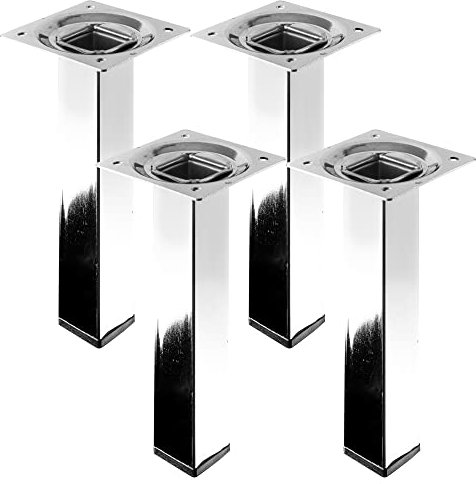 Luna Tischbeine Möbelfüße & Tischgestell mit Montageplatten | 4ER und 2ER Sets | Versch. Ausführungen | Edelstahl | Verchromt | Massiv | Alu Optik (Verchromt, 4ER Set | 25 x 25 x 150 mm)