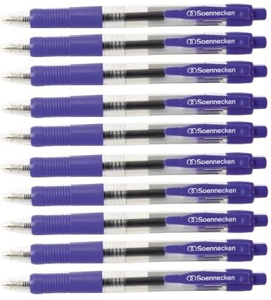 Soennecken Gelschreiber mit Druckmechanik | Gelstift – Gelroller – Geltintenroller – Rollerball | Weiche gummierte Griffzone für ermüdungsfreies Schreiben | Strichstärke 0,4 mm M | Farbe Blau | 10 Stü