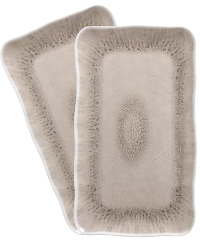 ZAROCRUS Vintage Melamine Serving Platters, Set of 2, 17'' x 10'' 100% Melamine And BPA Free Farmhouse Large Serving Trays. Warm Gray