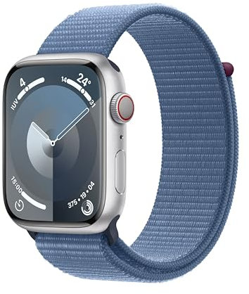 Apple Watch Series 9 [GPS + Cellular] Smartwatch con Caja de Aluminio en Plata de 45 mm y Correa Loop Deportiva Azul Invierno. Monitor de entreno, App Oxígeno en Sangre, Neutro en Carbono