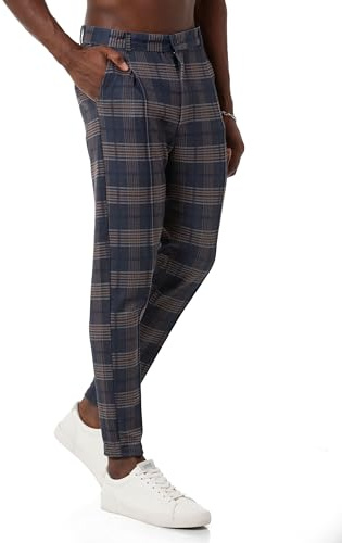 Redbridge - Pantalones chinos para hombre, para el tiempo libre, a cuadros, con cintura elástica, pantalones de chándal informales, M