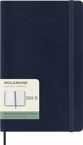 Moleskine Wochenplaner 2024-2025, WochenAgenda 18 Monate 2025 mit Platz für Notizen, mit weicher Abdeckung und elastischem Verschluss, Großformat 13 x 21 cm, Farbe Saphirblau