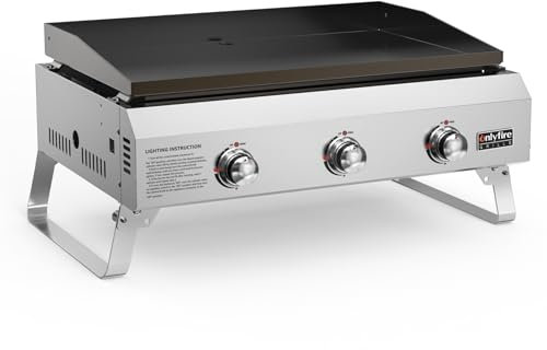 Onlyfire 3-Burner Gas Plancha Portable Tabletop Gas BBQ with Nonstick Ceramic Coated Griddle for Outdoor Cooking, Patio Party, Camping, RV, 7kW