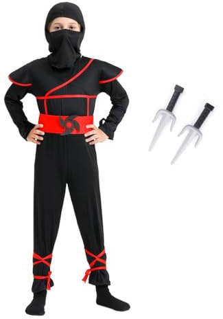 Lito Angels Vestito Costume Tuta Set da Ninja con Maschera e accessori per Bambino Taglia 8-9 anni, Nero (Etichetta in Tessuto 0L)