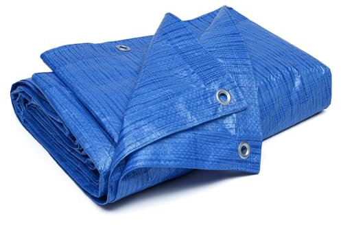 Besto Blue Tarpaulin Sheet Trampoline Cover | 70 GSM PE Plastic Lightweight Tarp | Large Waterproof Tarpaulin with Eyelets for Ground, Camping, Furniture Shed (2.75m x 3.6m)