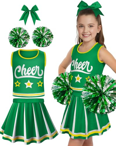 JenPen Cheerleader Costume for Girl, Cute Cheerleading Outfit Cheer Leader Dress for Halloween Cheerleader Gifts(5-7 Year,Green)