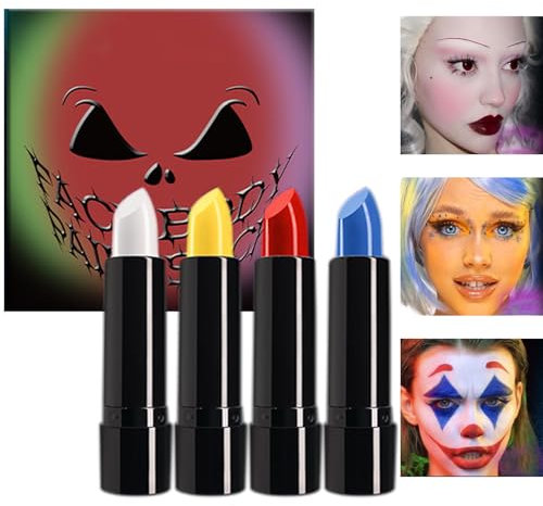 Sitovely 4 Colors Matte Vampir Lippenstift,Matte Lipstick,langanhaltend Magischer Lippenstift,Wischfest Wasserfest Voll Matter Lippenstift für Party,Cosplay,Halloween Makeup/Weiß/Gelb/Rot/Blau (A, M)