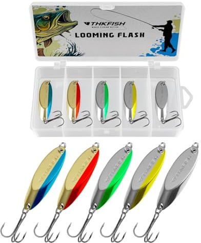 THKFISH Lot de 5 leurres de pêche en métal - Clignotants pour truite de mer - Spoons truite - Leurres de pêche pour pêche au lancer et jiggen - P01-YUER (B-40g-5pcs)