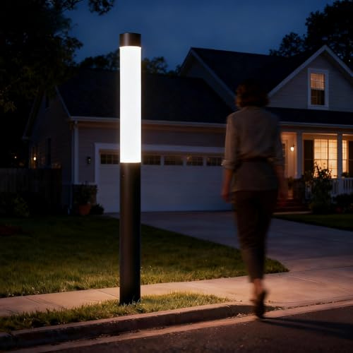 SkyGlow 71 Lamp Post Light, 120V Line Voltage Aluminum LED IP55 Waterproof Outdoor Landscape Bollard Lights Modern Curb Appeal for Garden Lawn Pathway Path Patio Courtyard Driveway Decoration