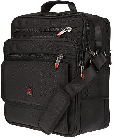 Christian Wippermann Profi Größe M, L, XXL, Umhängetasche Flugbegleiter Herren Tasche Messenger Arbeitstasche Laptoptasche (Schwarz-M-Rot)