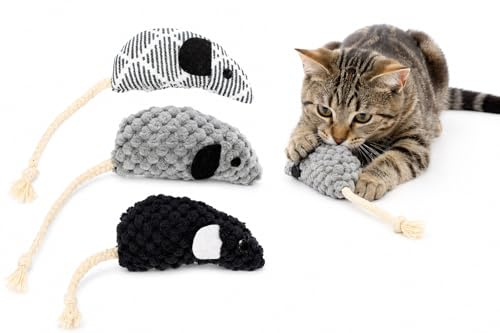 Jouet Chat - Mozza Souris Multicolore Lot de 3 Souris - 17,5 cm - Peluche avec Herbe à Chat