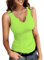 RIROW Damen Tank Top Ärmellos Gerippt Trägertop Slim Fit V-Ausschnitt Cut-Out Basic Sommer Oberteil L Fluoreszierendes Grün