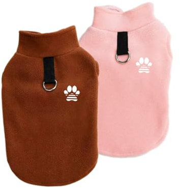 2 Stück Fleece Hundepullover Hundemantel Warm Winter Weste Pullover mit D-Ring, Haustierbekleidung Fleecejacke für Welpen/kleine Hunde/mittlere Hunde (Rosa-Braun, L)