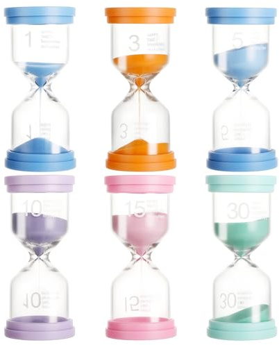 hicoosee 6 Relojes de Arena para Niños – Temporizadores de Arena 1/3/5/10/15/30 Minutos – Temporizador Visual de Colores Macaron para Juegos, Estudio, Cocina y Hogar