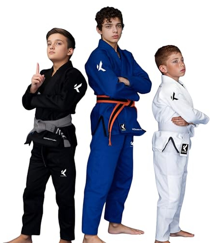 KOMBAT USA Kids BJJ Gi – IBJJF Approved Ultra-Light Brazilian Jiu Jitsu Uniform for Boys & Girls, Blue, K1