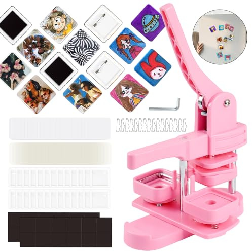 Goodcrafter Magnet Maker Machine, 2-in-1 Fridge Magnet & Button Maker Machine, 50mm/1.97 inch Square Magnets Badge Maker Machine with 550 Free Parts (Includes 50 Pins)