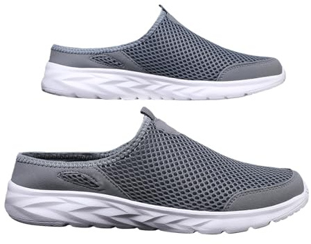 Halvöppna skor herr, slip-on sneakers herr bak öppna tofflor med fotsäng tofflor stängda utomhussandaler lätta vandringssandaler minnesskum tygskor andningsbara skor, Z grå, 42 EU