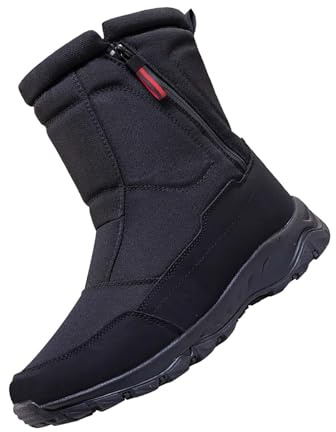 Botas de nieve forradas para hombre, botas de invierno con cremallera, antideslizantes, botas de invierno, botas de senderismo, suela plana, botas térmicas suaves para exteriores, camping, Negro , 48