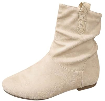 Ladies Women's Ankle Boots Casual Suede Closed Toe Chelsea Snow Block Heel Leather Winter Rainy Days Women Zip Up Fur Lined Warm (7) Beige