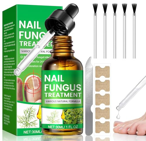 Extra Strong Fungal Nail Treatment, Nail Fungus Treatment for Toenail with Tea Tree Oil, Toe Nail & Ingrown Toenail Treatment, Nail Growth Treatment, Improves Thick Discolored Nails, 5 Patches+30ml
